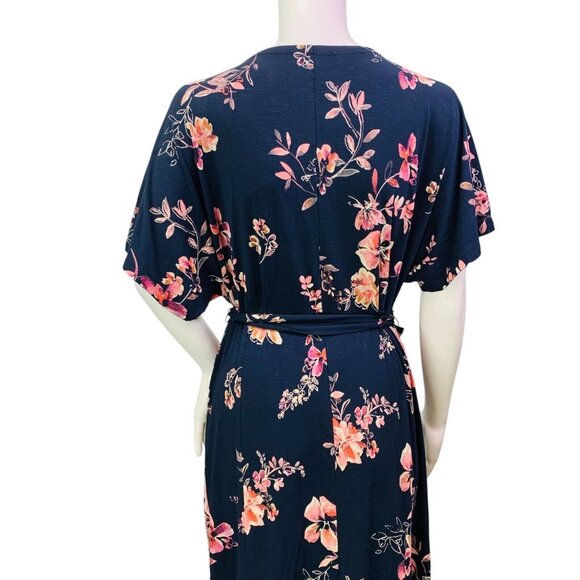 J.Jill Women’s Blue Floral Midi Dress Petite Small Dolman Sleeve Knit Stretch - Picture 6 of 12